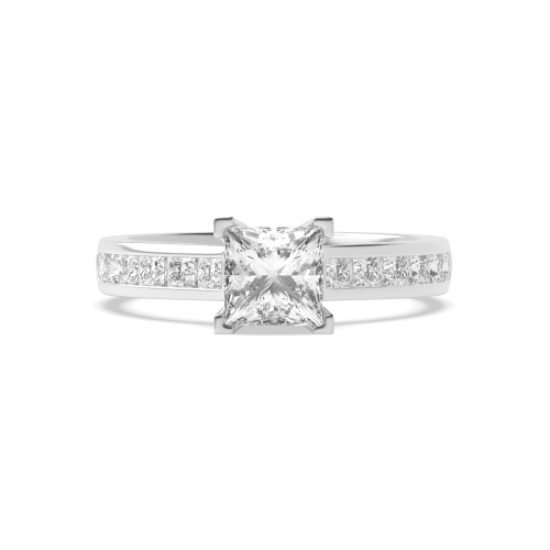 4 Prong Princess Silver Open set corner claws Side Stone Engagement Rings