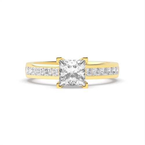 4 Prong Princess Yellow Gold Open set corner claws Engagement Rings