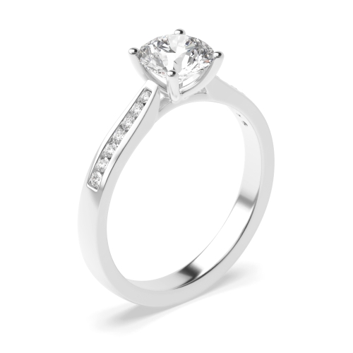 Side Stone Round Diamond Engagement Ring Shoulder Set White Gold / Platinum