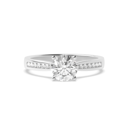 4 Prong Round Silver Open set classic Side Stone Engagement Rings