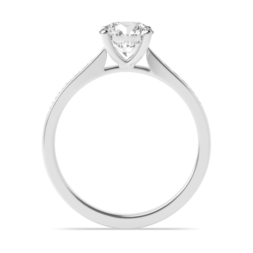 4 Prong Round Silver Open set classic Side Stone Engagement Rings