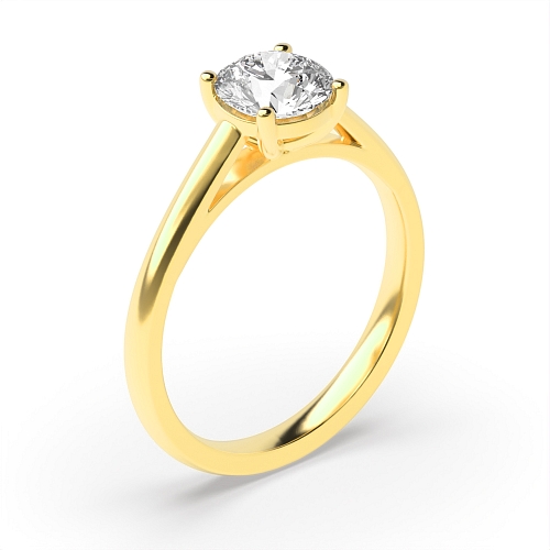 4 Prong Round Yellow Gold Smooth band Engagement Rings