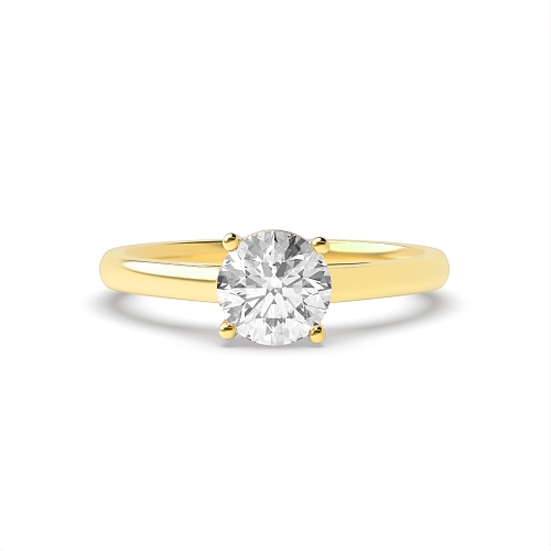 4 Prong Round Yellow Gold Smooth band Engagement Rings