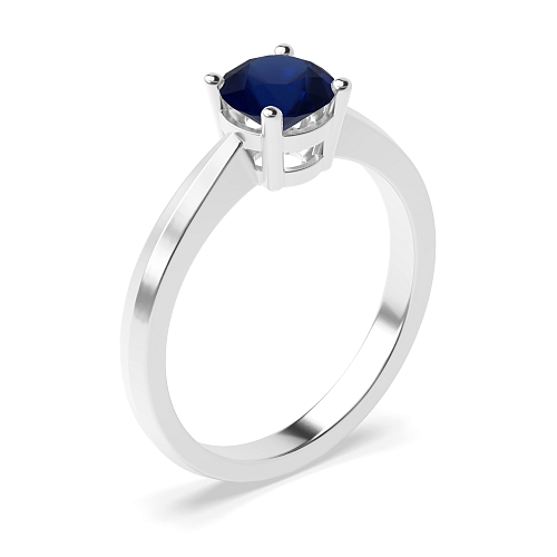 Round Tapered shoulder basket Blue Sapphire Engagement Rings