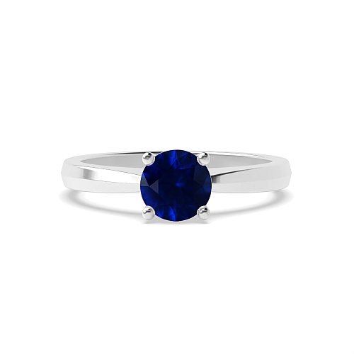 Round Tapered shoulder basket Blue Sapphire Engagement Rings