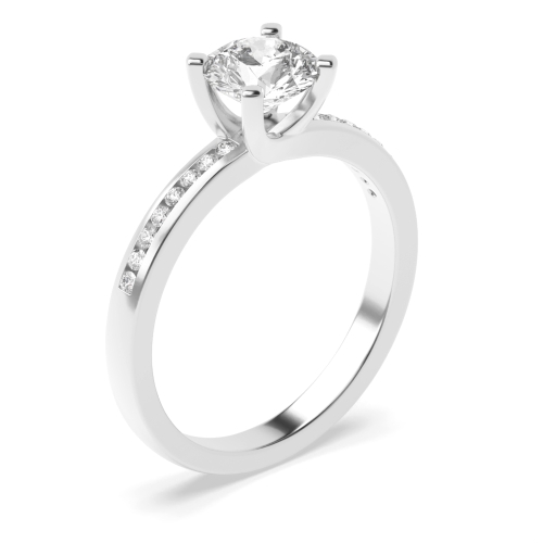 4 Prong Round Silver Open square claws Side Stone Engagement Rings