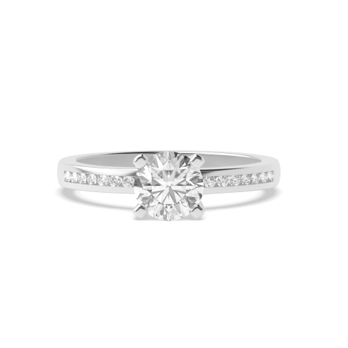 4 Prong Round Silver Open square claws Side Stone Engagement Rings