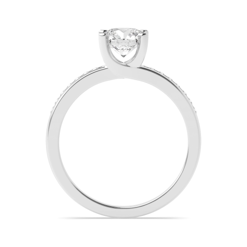 4 Prong Round Silver Open square claws Side Stone Engagement Rings