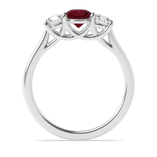 4 Prong Round Cross Over Claws Ruby Three Stone Diamond Ring
