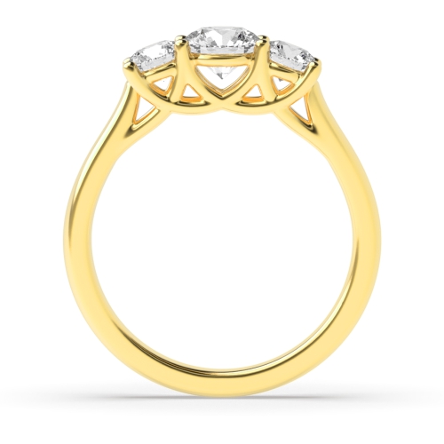 4 Prong Round Yellow Gold Three Stone Engagement Ring