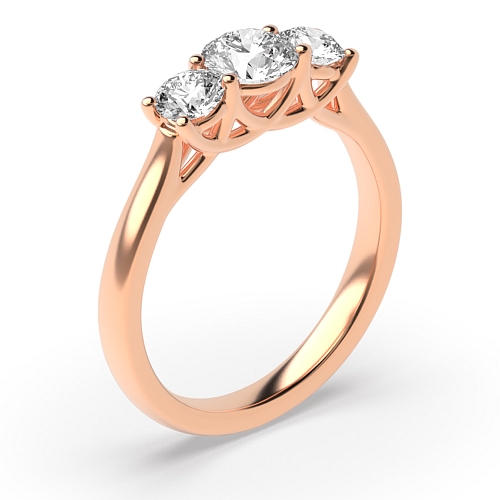 Round Rose Gold Crossover claws Trilogy Engagement Rings