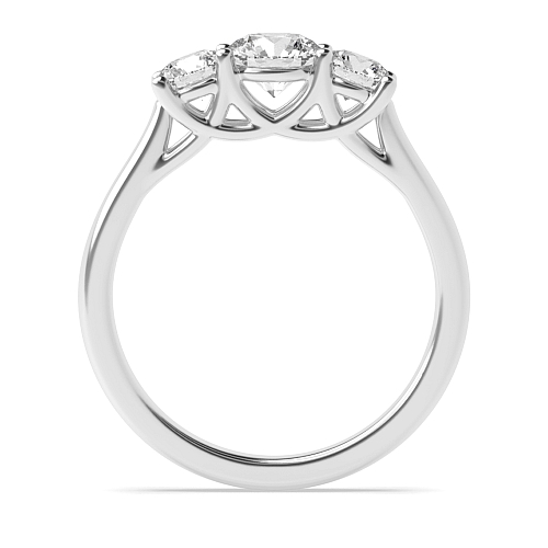 4 Prong Round Platinum Cross Over Claws Three Stone Engagement Ring