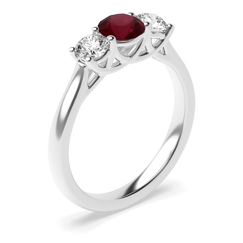 4 Prong Round Cross Over Claws Ruby Three Stone Engagement Ring