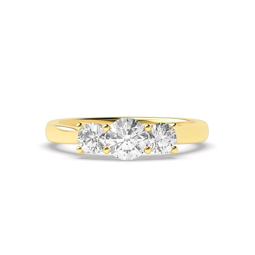 4 Prong Round Yellow Gold Cross Over Claws Three Stone Engagement Ring