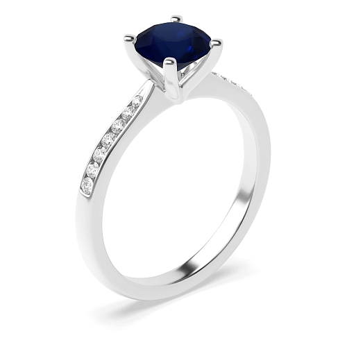 4 Prong Round Open tapered shoulder Blue Sapphire Engagement Rings