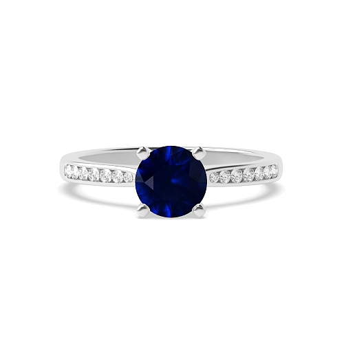 4 Prong Round Open tapered shoulder Blue Sapphire Engagement Rings