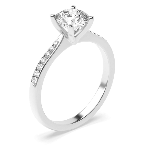 4 Prong Round Silver Open tapered shoulder Engagement Rings
