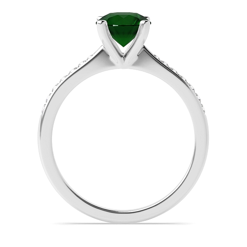 4 Prong Round Open tapered shoulder Emerald Side Stone Engagement Rings