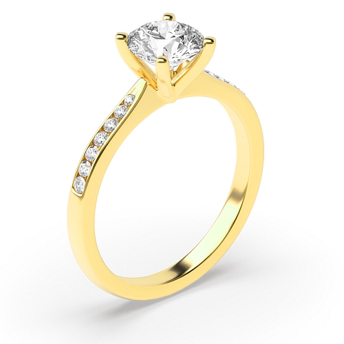 4 Prong Round Yellow Gold Open tapered shoulder Engagement Rings