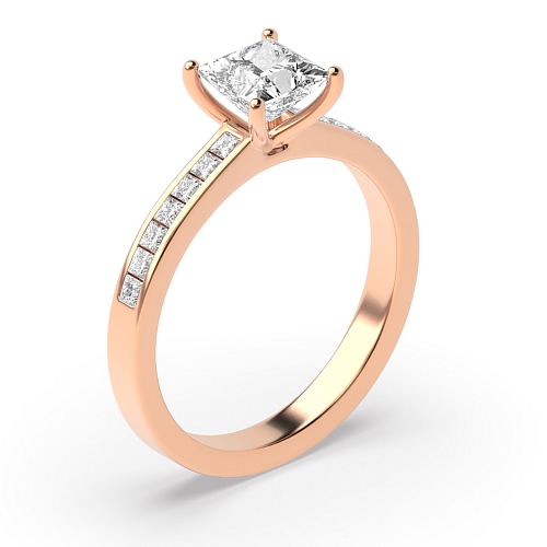 4 Prong Princess Rose Gold Solid shoulder Engagement Rings