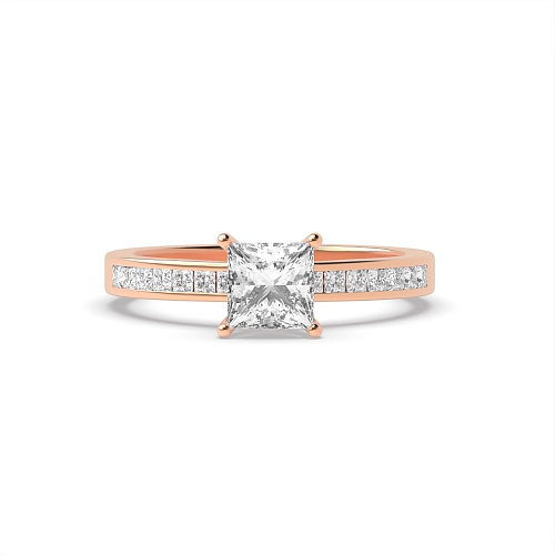 4 Prong Princess Rose Gold Solid shoulder Engagement Rings