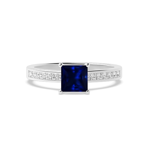 4 Prong Princess Solid shoulder Blue Sapphire Engagement Rings