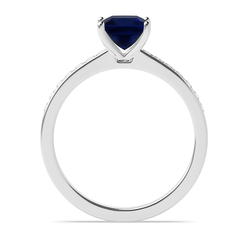4 Prong Princess Solid shoulder Blue Sapphire Engagement Rings