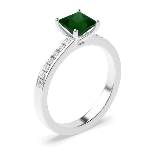 4 Prong Princess Solid shoulder Emerald Engagement Rings