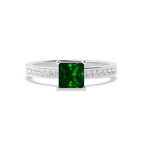 4 Prong Princess Solid shoulder Emerald Engagement Rings