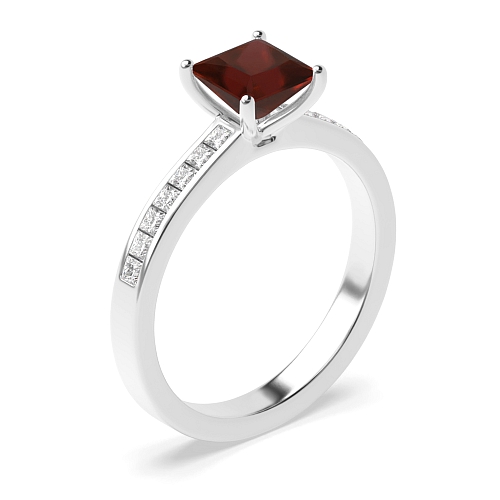 4 Prong Princess Solid shoulder Garnet Engagement Rings