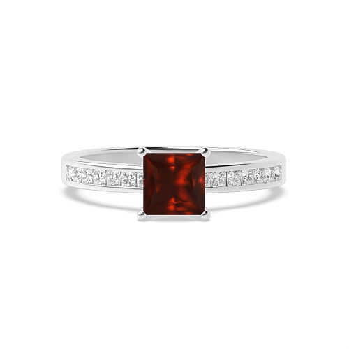 4 Prong Princess Solid shoulder Garnet Engagement Rings