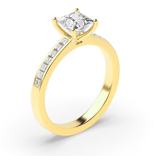 4 Prong Princess Yellow Gold Solid shoulder Engagement Rings