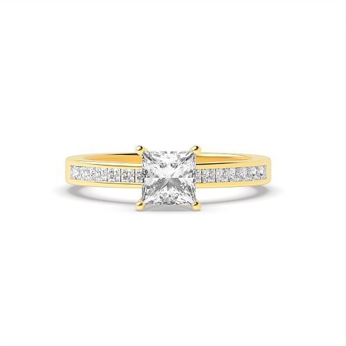 4 Prong Princess Yellow Gold Solid shoulder Engagement Rings