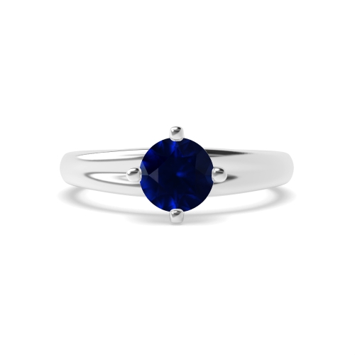 4 Prong Round Wide shoulder Blue Sapphire Engagement Rings
