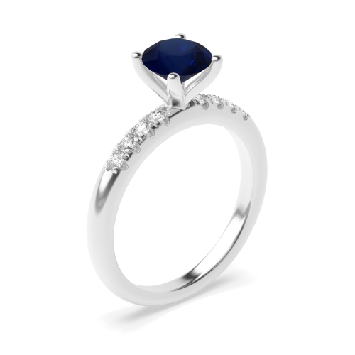 4 Prong Round Shoulder Blue Sapphire Engagement Rings