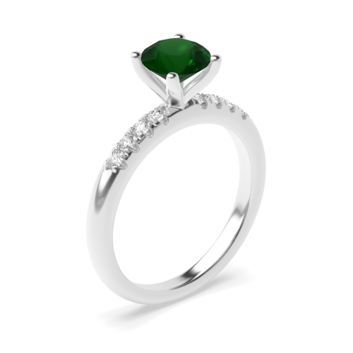 4 Prong Round Shoulder Emerald Engagement Rings