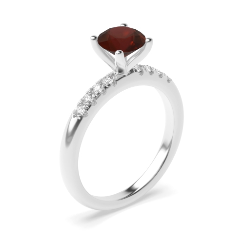 4 Prong Round Shoulder Garnet Engagement Rings