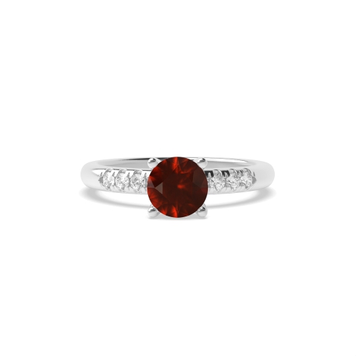 4 Prong Round Shoulder Garnet Engagement Rings