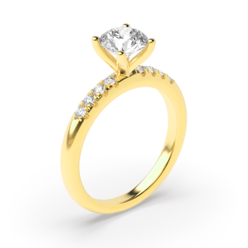 4 Prong Round Yellow Gold Shoulder Engagement Rings