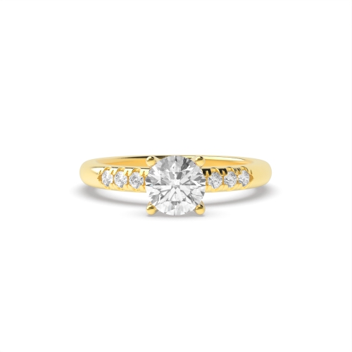4 Prong Round Yellow Gold Shoulder Engagement Rings