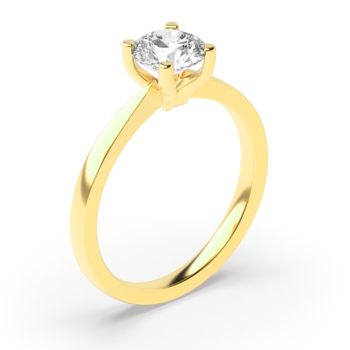 4 Prong Round Yellow Gold Delicate tapering Engagement Rings