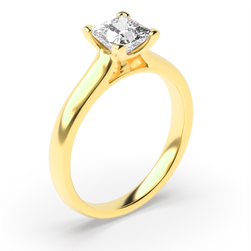 4 Prong Princess Yellow Gold Solitaire Engagement Ring