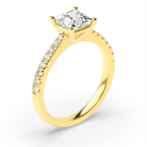 4 Prong Princess Yellow Gold Side Stone Engagement Rings
