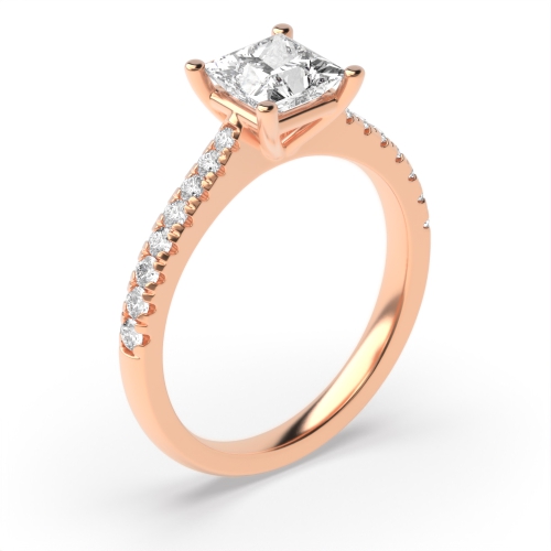 4 Prong Princess Rose Gold Accented Engagement Rings