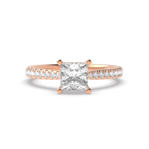 4 Prong Princess Rose Gold Accented Engagement Rings