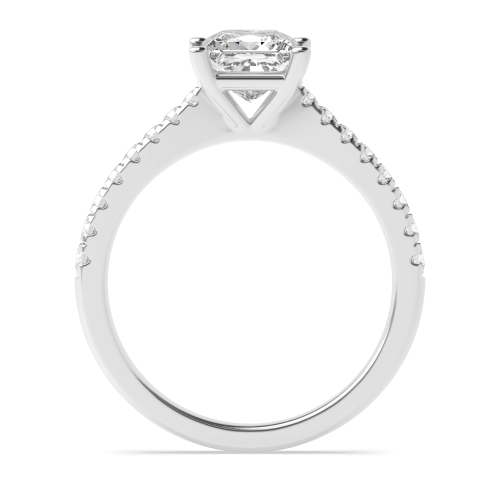 4 Prong Princess Silver Accented Side Stone Engagement Rings
