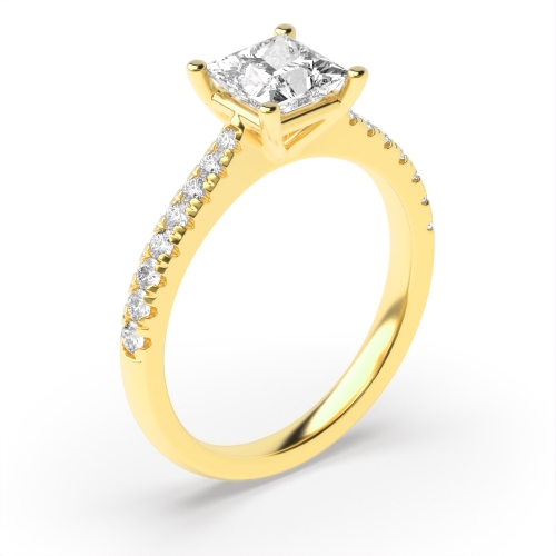 4 Prong Princess Yellow Gold Accented Engagement Rings