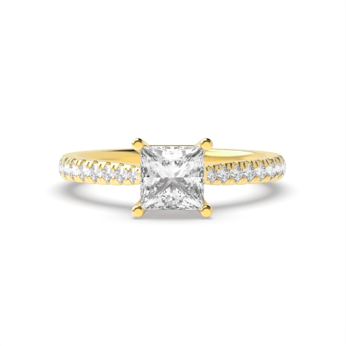 4 Prong Princess Yellow Gold Accented Engagement Rings