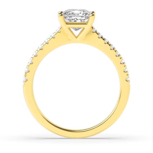 4 Prong Princess Yellow Gold Accented Engagement Rings