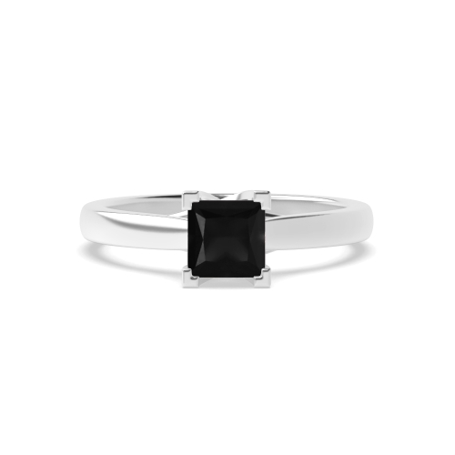 Princess Cross Over Corner Claws Black Diamond Solitaire Engagement Ring